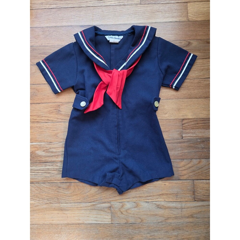 Little Goodies Sailor Romper Nautical Theme Red Bow vintage 24 months costume
